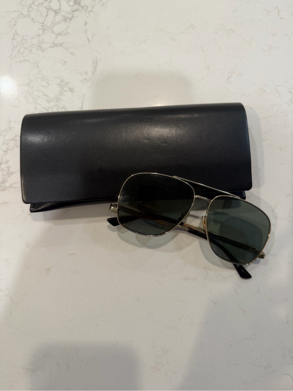 Saint Laurent Aviator Sunglasses with Black Case - Gold Frame, Green Lenses